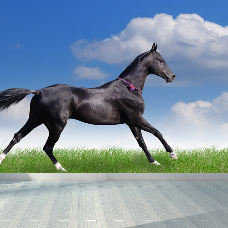 Modern Horse Mural Wallpaper Pastel Color Dining Room Wall Decor, Custom Printed Blue Clearhalo 'Wall Decor' 'Wall Mural' 1637783