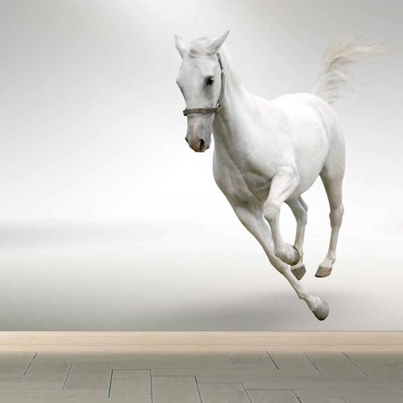 Modern Horse Mural Wallpaper Pastel Color Dining Room Wall Decor, Custom Printed White Clearhalo 'Wall Decor' 'Wall Mural' 1637788