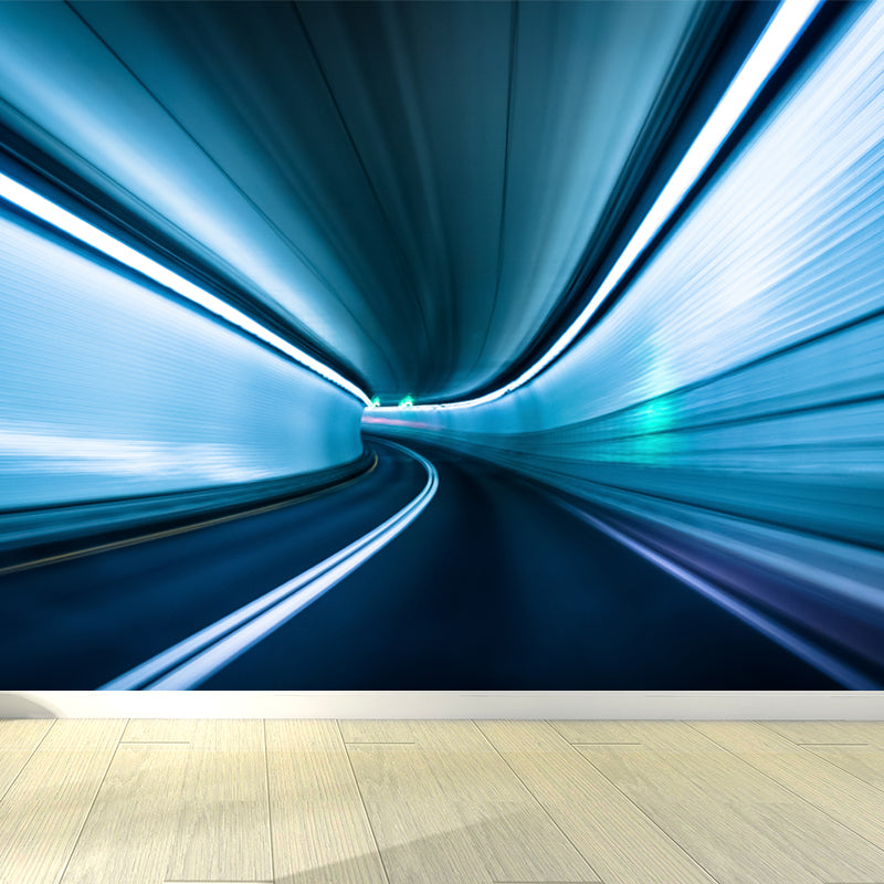 Stain-Proof 3D Effect Tunnel Mural Non-Woven Texture Novelty Wall Decor for Boys Room Navy Clearhalo 'Wall Decor' 'Wall Mural' 1637793