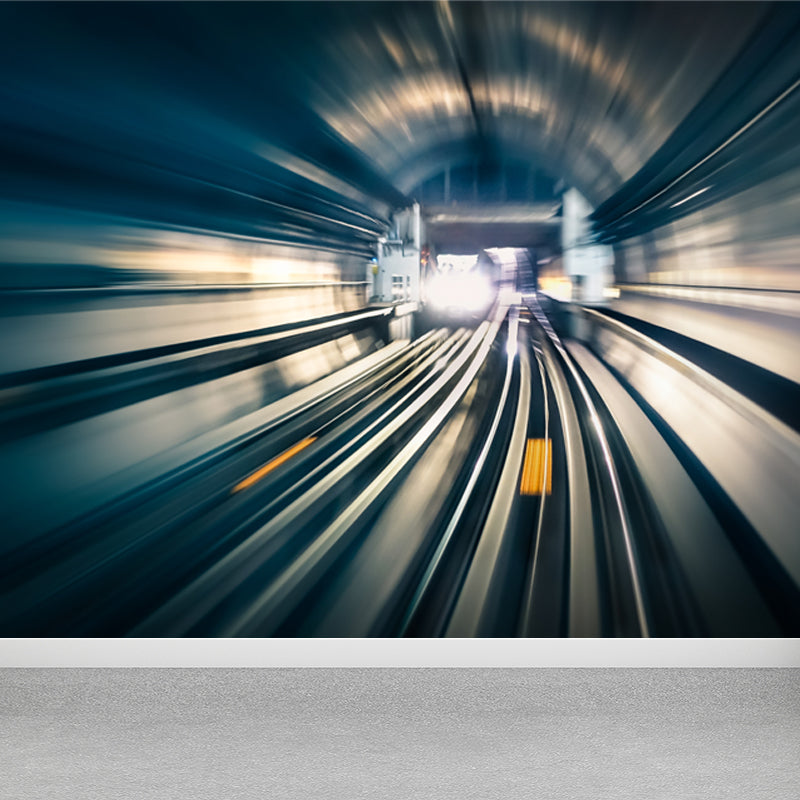 Stain-Proof 3D Effect Tunnel Mural Non-Woven Texture Novelty Wall Decor for Boys Room Blue Clearhalo 'Wall Decor' 'Wall Mural' 1637798