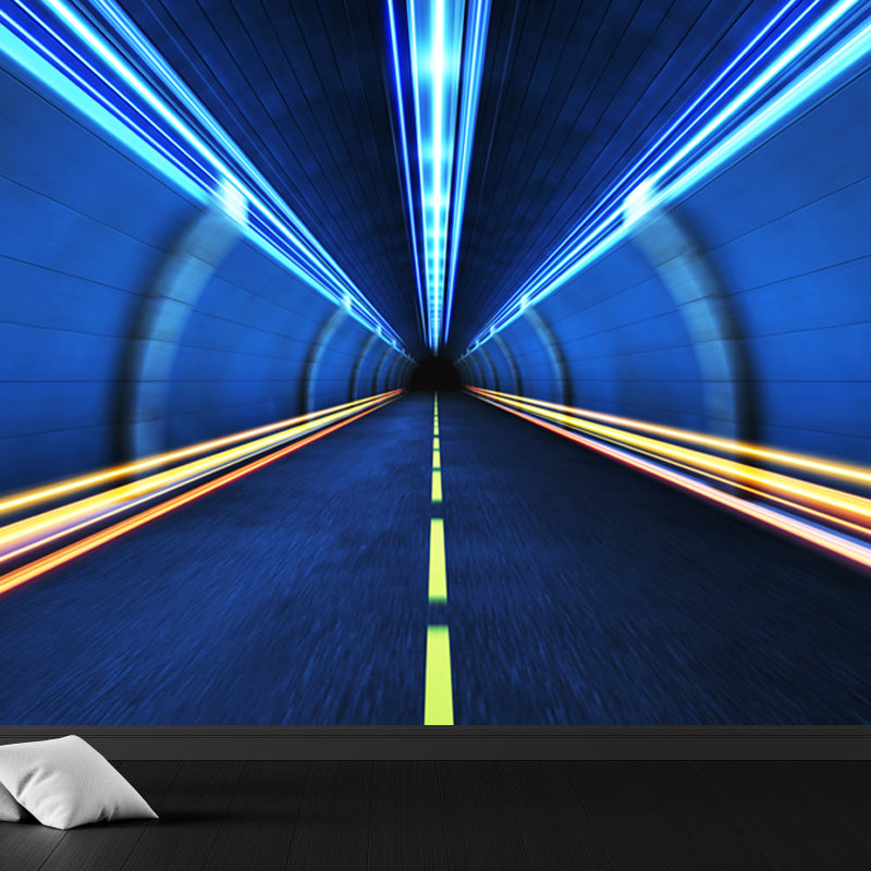 Stain-Proof 3D Effect Tunnel Mural Non-Woven Texture Novelty Wall Decor for Boys Room Dark Blue Clearhalo 'Wall Decor' 'Wall Mural' 1637808