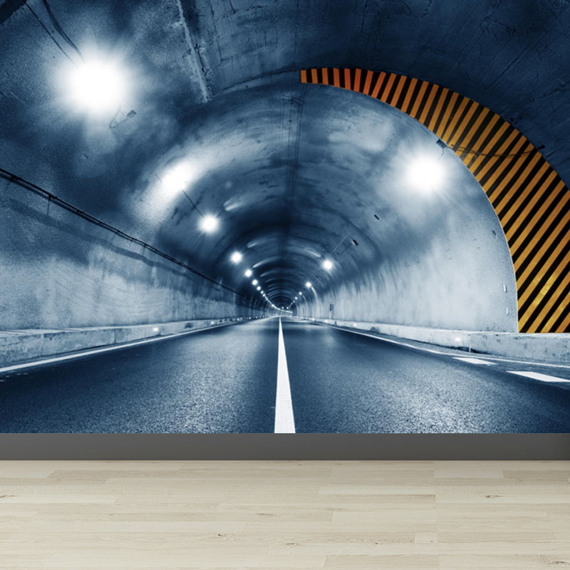 Photography Style 3D View Mural for Living Room, Dark Color, Custom Size Available Gray Blue Clearhalo 'Wall Decor' 'Wall Mural' 1637823