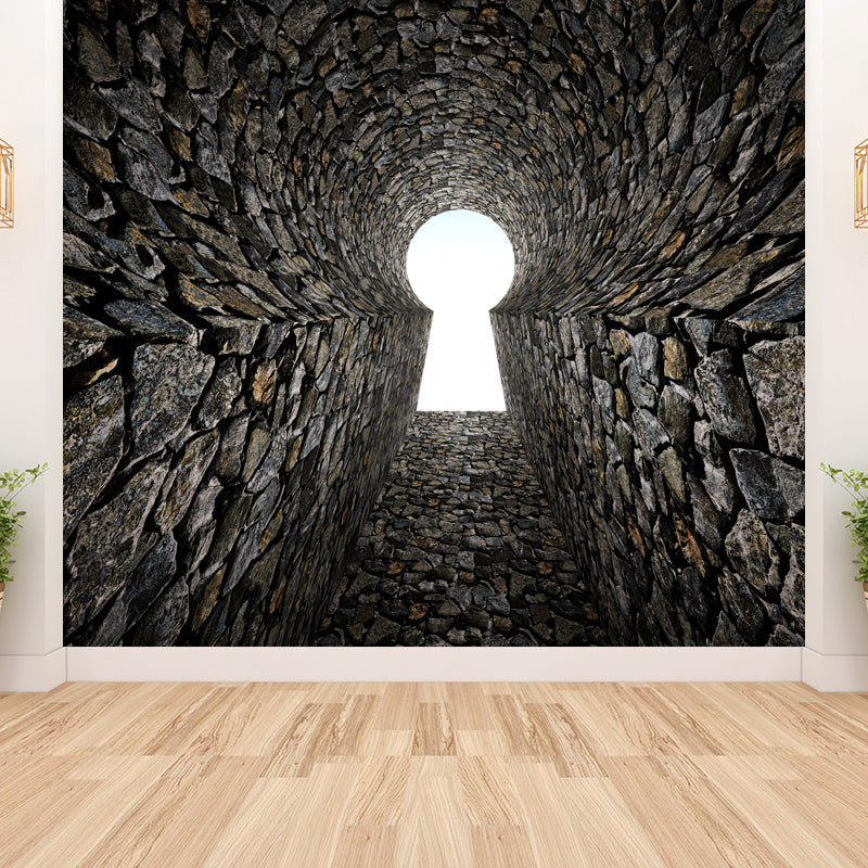 Giant Creative Wall Mural in Dark Color 3D Space Extension Wall Decor, Personalise Black Clearhalo 'Wall Decor' 'Wall Mural' 1637838