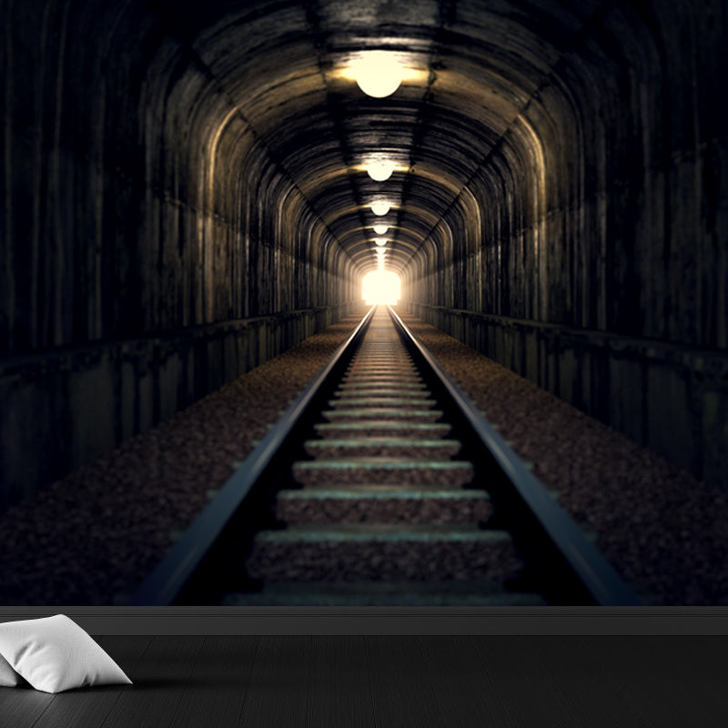 Giant Creative Wall Mural in Dark Color 3D Space Extension Wall Decor, Personalise Dark Gray Clearhalo 'Wall Decor' 'Wall Mural' 1637843