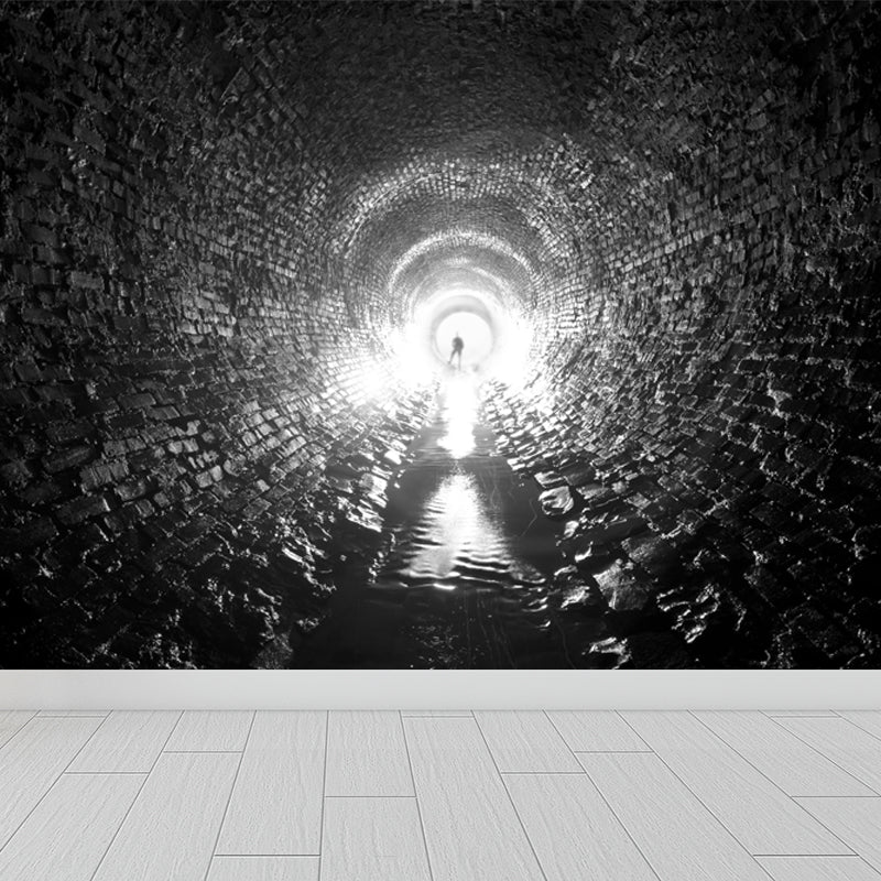 Giant Creative Wall Mural in Dark Color 3D Space Extension Wall Decor, Personalise Grey Clearhalo 'Wall Decor' 'Wall Mural' 1637848