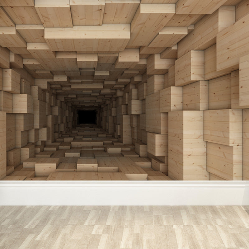 Full Size Photography Creative Mural Decal with Three-Dimensional Space in Dark Color Wood Clearhalo 'Wall Decor' 'Wall Mural' 1637858