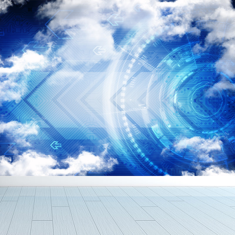 Abstract Mural Decal Modern Decorative Dining Room Wall Covering, Made to Measure Sky Blue Clearhalo 'Wall Decor' 'Wall Mural' 1637918