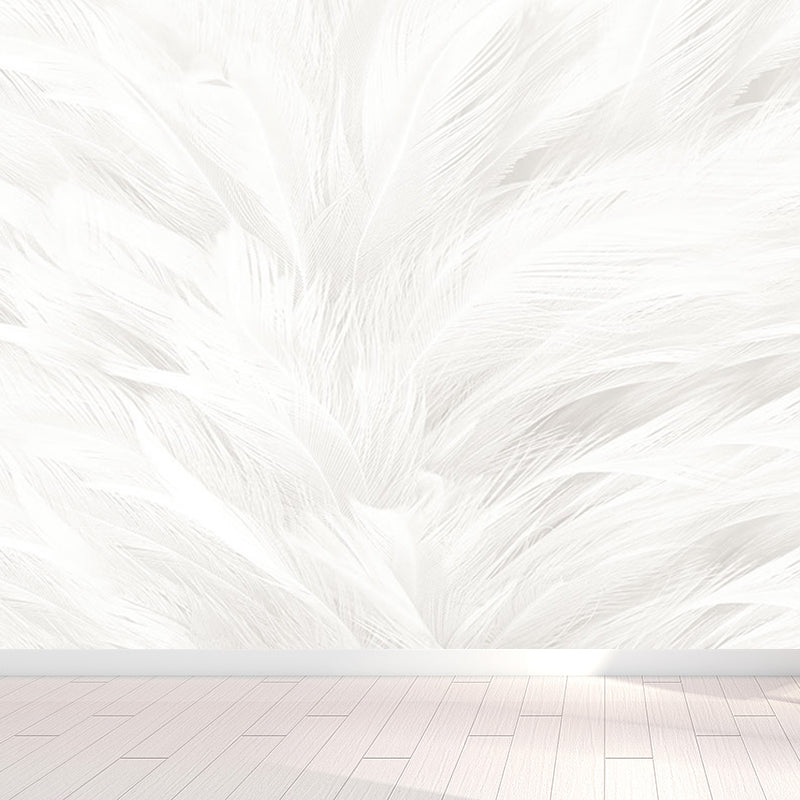 Stacked Bird Feather Mural Wallpaper Contemporary Non-Woven Texture Wall Covering White Clearhalo 'Wall Decor' 'Wall Mural' 1638078