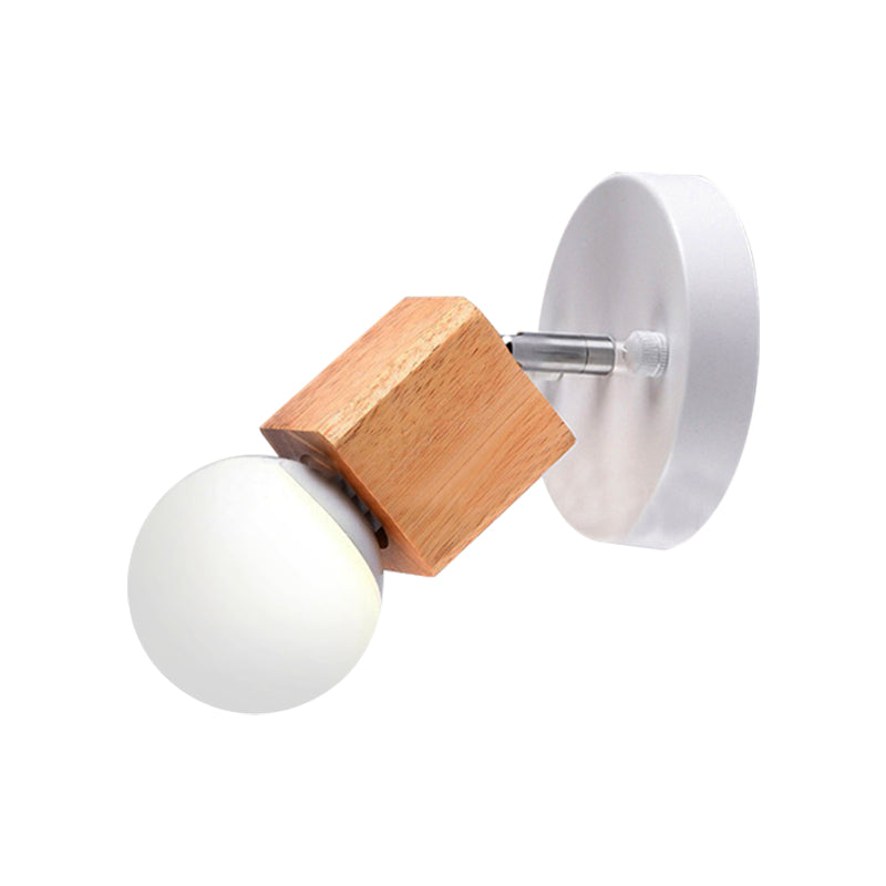 Black/White 1 Head Wall Light Sconce Industrial Style Wood Squared Wall Mount Light with Circular Backplate Clearhalo 'Industrial wall lights' 'Industrial' 'Middle century wall lights' 'Rustic wall lights' 'Tiffany' 'Wall Lamps & Sconces' 'Wall Lights' Lighting' 163808