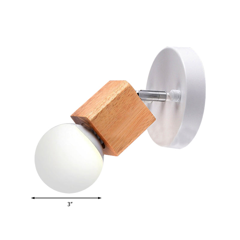 Black/White 1 Head Wall Light Sconce Industrial Style Wood Squared Wall Mount Light with Circular Backplate Clearhalo 'Industrial wall lights' 'Industrial' 'Middle century wall lights' 'Rustic wall lights' 'Tiffany' 'Wall Lamps & Sconces' 'Wall Lights' Lighting' 163809