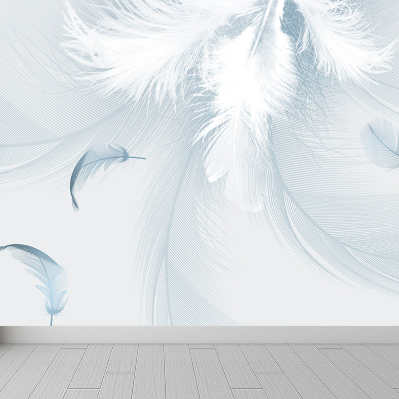 Bird Feather Mural Wallpaper Modern Decorative Kitchen Wall Art, Custom Size Available Light Blue Clearhalo 'Wall Decor' 'Wall Mural' 1638098