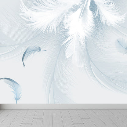 Bird Feather Mural Wallpaper Modern Decorative Kitchen Wall Art, Custom Size Available Light Blue Clearhalo 'Wall Decor' 'Wall Mural' 1638098