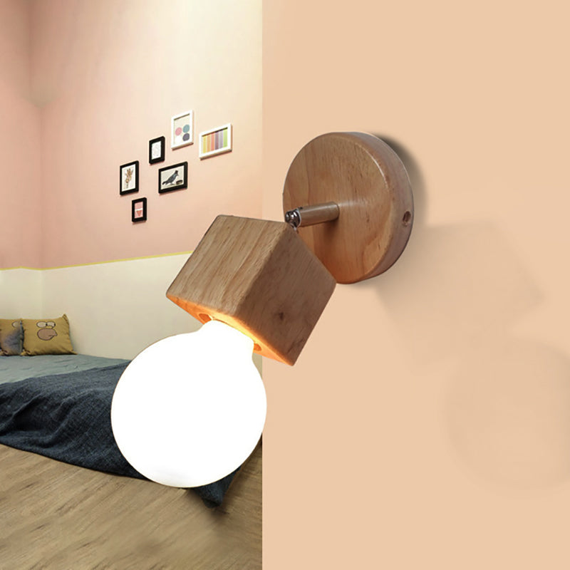 Black/White 1 Head Wall Light Sconce Industrial Style Wood Squared Wall Mount Light with Circular Backplate Beige Clearhalo 'Industrial wall lights' 'Industrial' 'Middle century wall lights' 'Rustic wall lights' 'Tiffany' 'Wall Lamps & Sconces' 'Wall Lights' Lighting' 163810