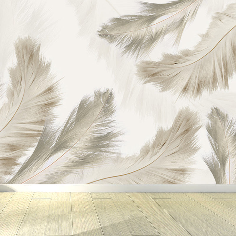 Full Size Illustration Modern Mural Wallpaper with Bird Feathers in Pastel Color Light Brown Clearhalo 'Wall Decor' 'Wall Mural' 1638108