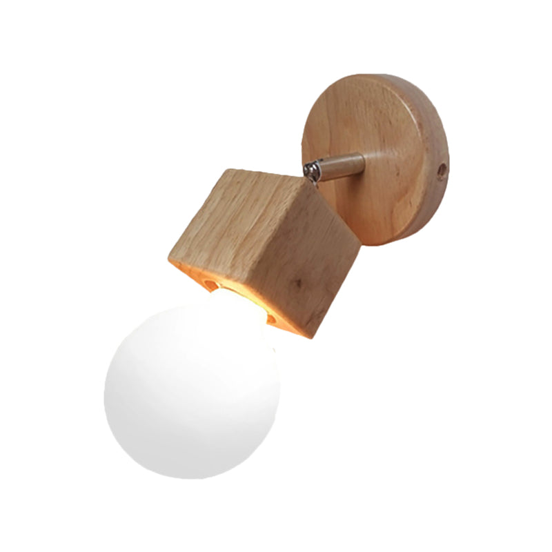 Black/White 1 Head Wall Light Sconce Industrial Style Wood Squared Wall Mount Light with Circular Backplate Clearhalo 'Industrial wall lights' 'Industrial' 'Middle century wall lights' 'Rustic wall lights' 'Tiffany' 'Wall Lamps & Sconces' 'Wall Lights' Lighting' 163811