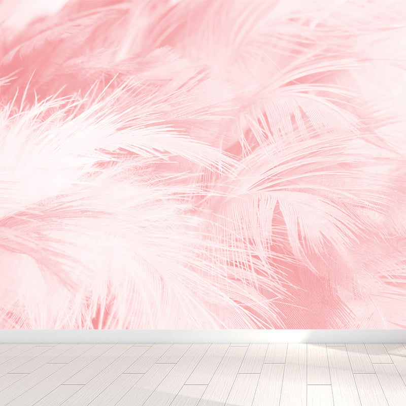 Full Size Illustration Modern Mural Wallpaper with Bird Feathers in Pastel Color Light Pink Clearhalo 'Wall Decor' 'Wall Mural' 1638113