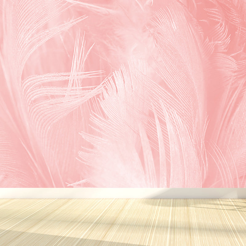 Full Size Illustration Modern Mural Wallpaper with Bird Feathers in Pastel Color Pink Clearhalo 'Wall Decor' 'Wall Mural' 1638123