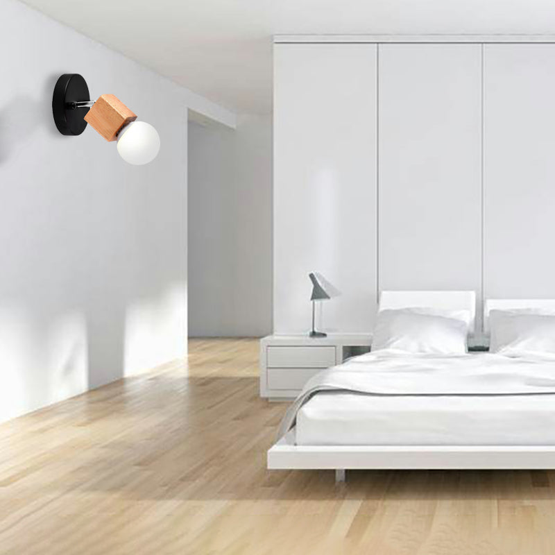 Black/White 1 Head Wall Light Sconce Industrial Style Wood Squared Wall Mount Light with Circular Backplate Black Clearhalo 'Industrial wall lights' 'Industrial' 'Middle century wall lights' 'Rustic wall lights' 'Tiffany' 'Wall Lamps & Sconces' 'Wall Lights' Lighting' 163813