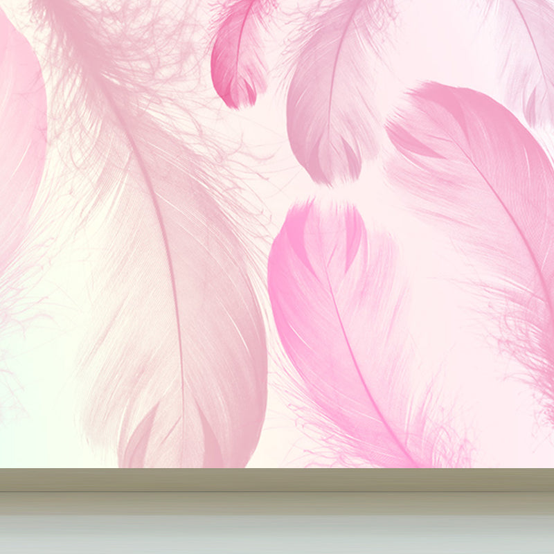 Illustration Feathers Mural Decal for Girls Bedroom, Light Color, Custom Printed Clearhalo 'Wall Decor' 'Wall Mural' 1638130