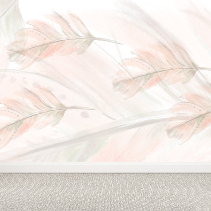 Illustration Feathers Mural Decal for Girls Bedroom, Light Color, Custom Printed Light Apricot Clearhalo 'Wall Decor' 'Wall Mural' 1638133