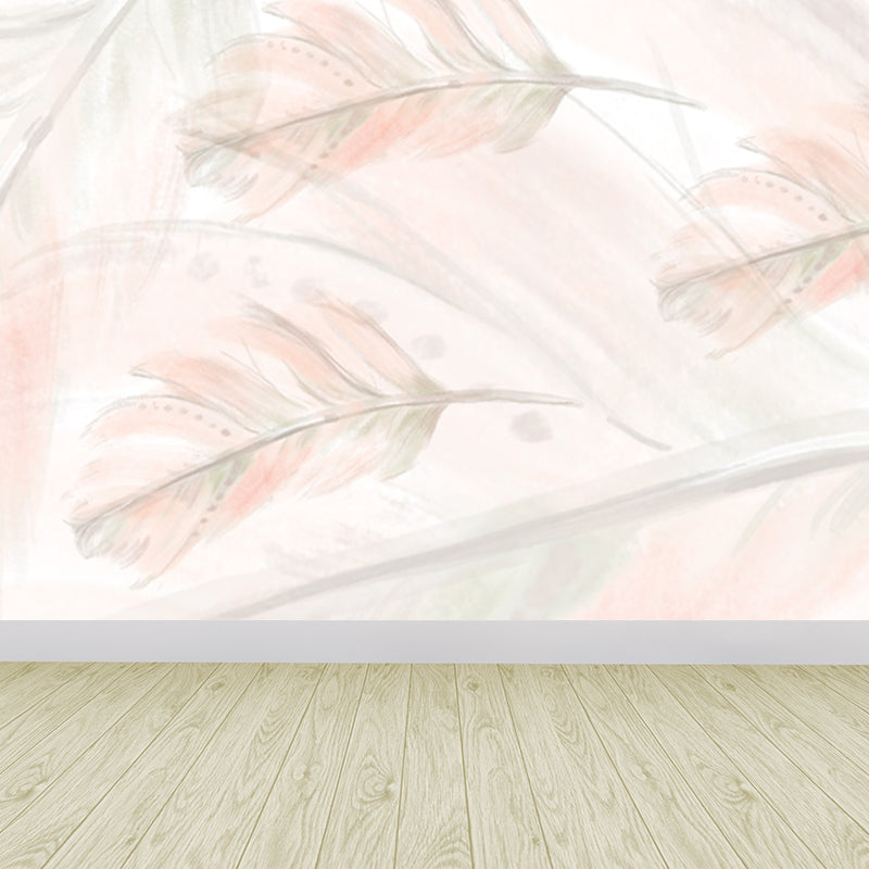 Illustration Feathers Mural Decal for Girls Bedroom, Light Color, Custom Printed Clearhalo 'Wall Decor' 'Wall Mural' 1638134