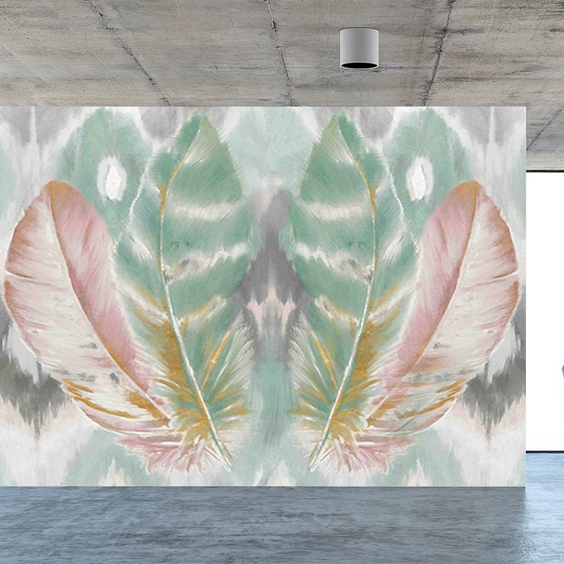 Illustration Feathers Mural Decal for Girls Bedroom, Light Color, Custom Printed Clearhalo 'Wall Decor' 'Wall Mural' 1638140