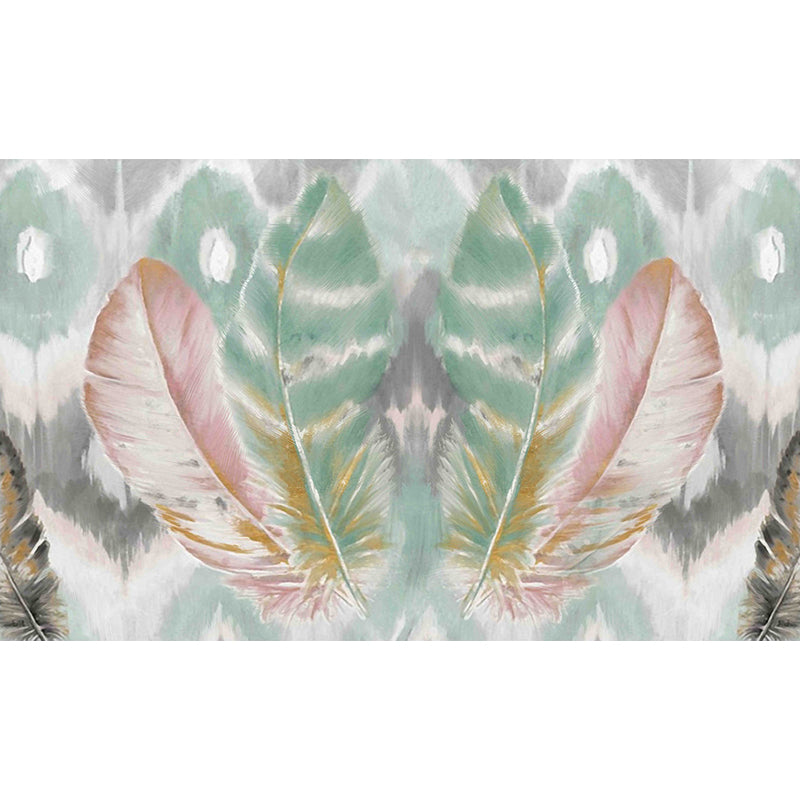 Illustration Feathers Mural Decal for Girls Bedroom, Light Color, Custom Printed Clearhalo 'Wall Decor' 'Wall Mural' 1638141