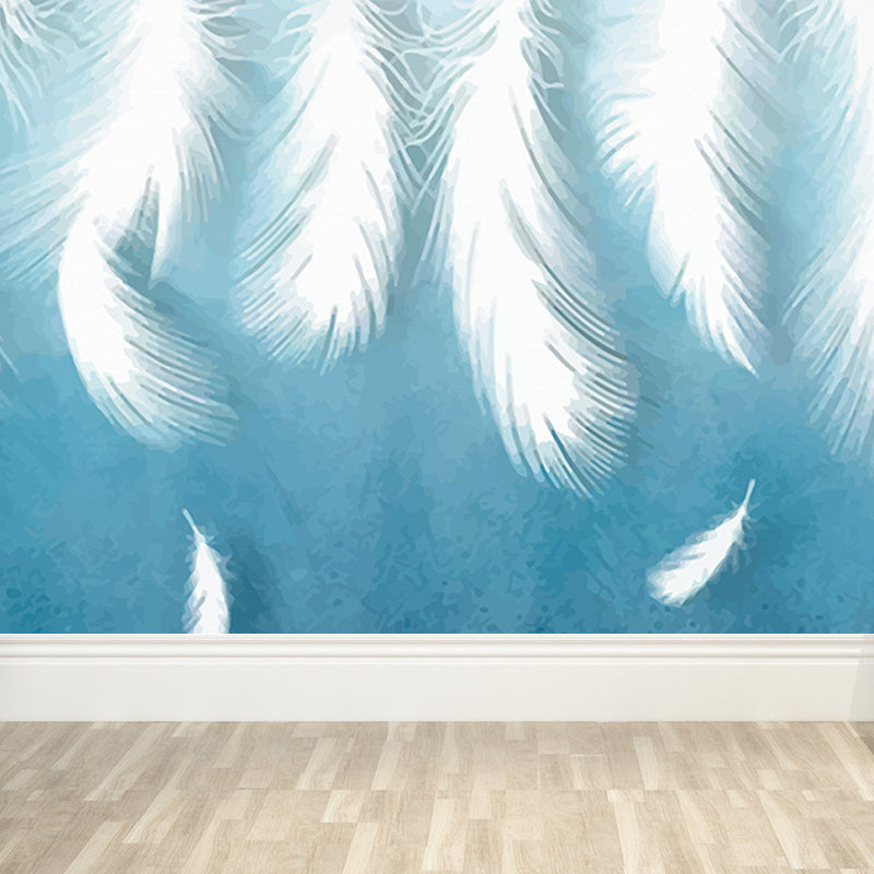 Feather Mural Wallpaper Pastel Color Contemporary Wall Covering for Girls Bedroom Clearhalo 'Wall Decor' 'Wall Mural' 1638150
