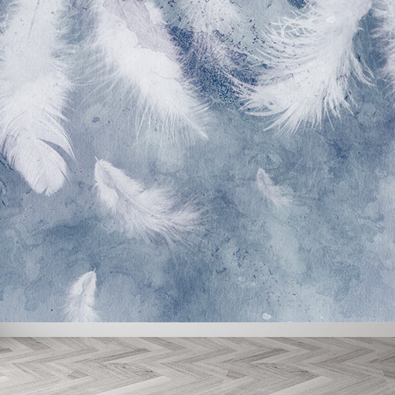 Feather Mural Wallpaper Pastel Color Contemporary Wall Covering for Girls Bedroom Clearhalo 'Wall Decor' 'Wall Mural' 1638154