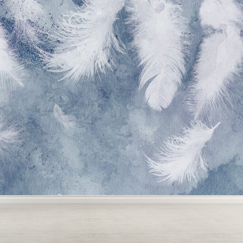 Feather Mural Wallpaper Pastel Color Contemporary Wall Covering for Girls Bedroom Clearhalo 'Wall Decor' 'Wall Mural' 1638155