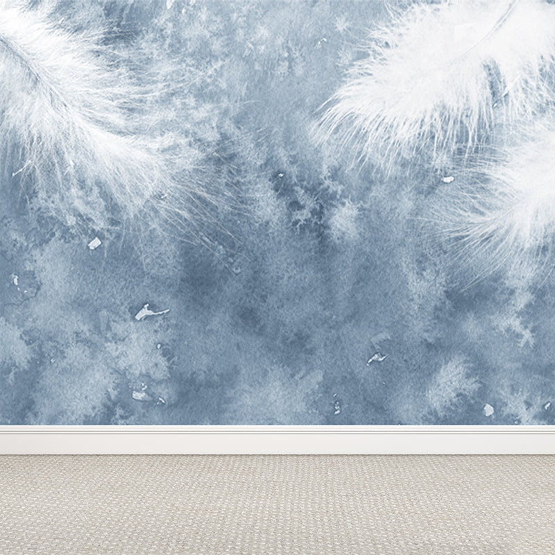 Feather Mural Wallpaper Pastel Color Contemporary Wall Covering for Girls Bedroom Clearhalo 'Wall Decor' 'Wall Mural' 1638159