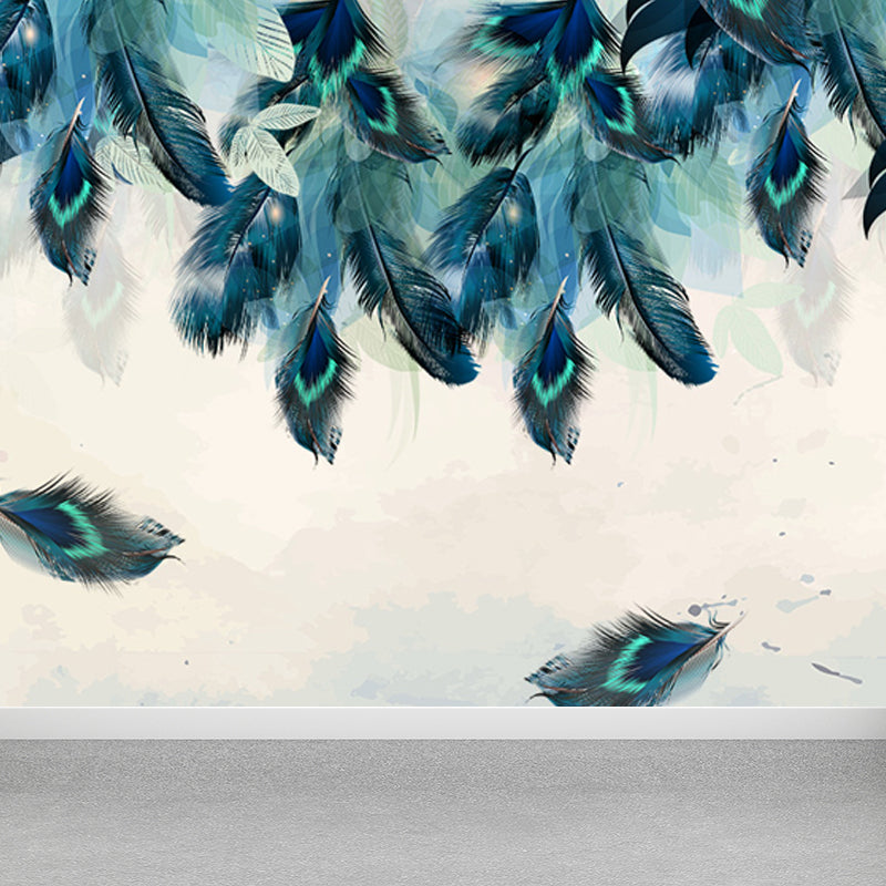 Feather Mural Wallpaper Pastel Color Contemporary Wall Covering for Girls Bedroom Blackish Green Clearhalo 'Wall Decor' 'Wall Mural' 1638163