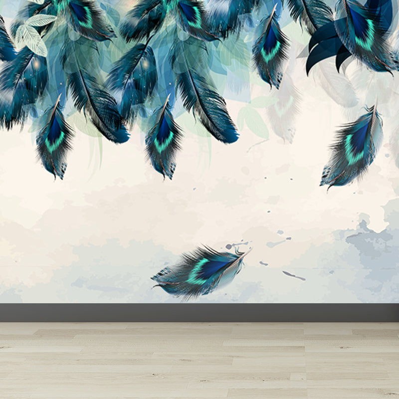 Feather Mural Wallpaper Pastel Color Contemporary Wall Covering for Girls Bedroom Clearhalo 'Wall Decor' 'Wall Mural' 1638165