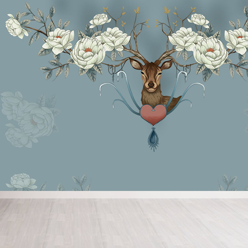 Reindeer Mural Wallpaper Modern Non-Woven Material Wall Covering in Pastel Color Clearhalo 'Wall Decor' 'Wall Mural' 1638169