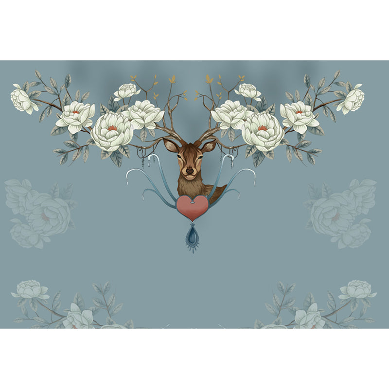 Reindeer Mural Wallpaper Modern Non-Woven Material Wall Covering in Pastel Color Clearhalo 'Wall Decor' 'Wall Mural' 1638171