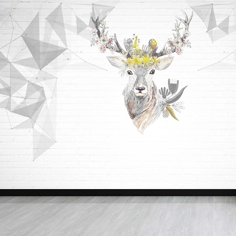 Reindeer Mural Wallpaper Modern Non-Woven Material Wall Covering in Pastel Color Clearhalo 'Wall Decor' 'Wall Mural' 1638174