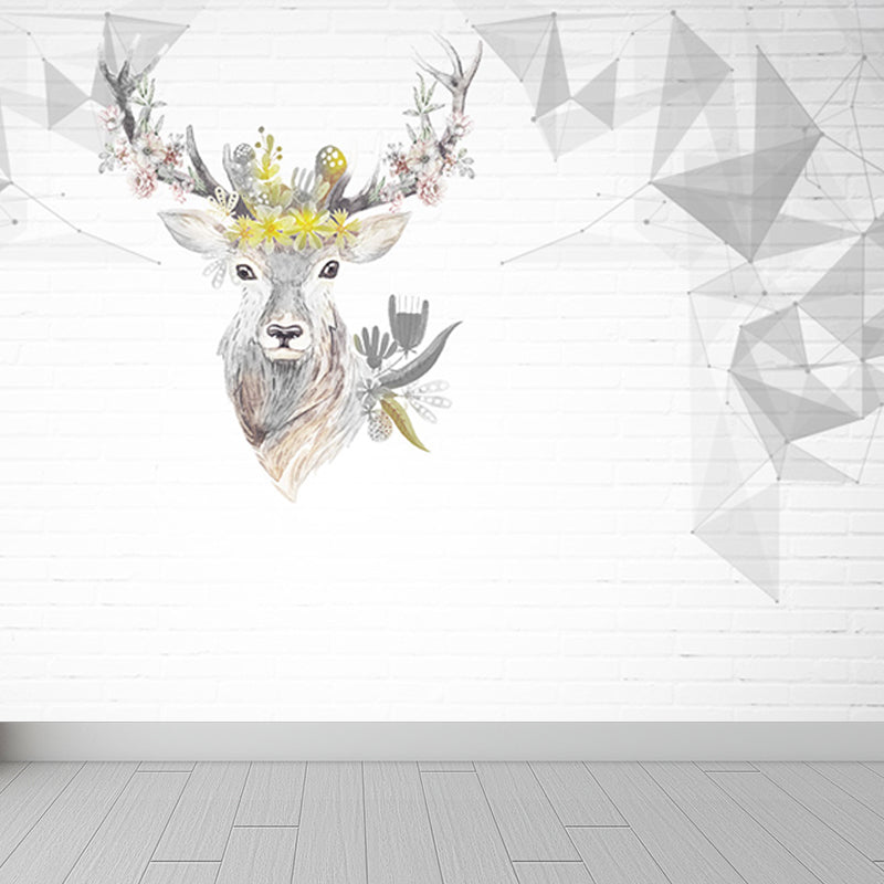Reindeer Mural Wallpaper Modern Non-Woven Material Wall Covering in Pastel Color Clearhalo 'Wall Decor' 'Wall Mural' 1638175
