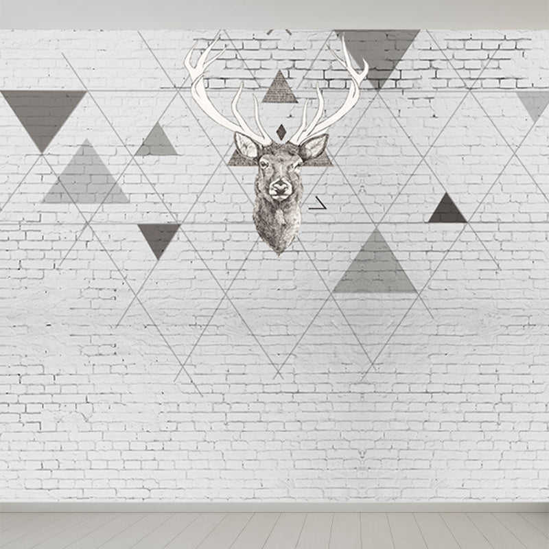 Reindeer Mural Wallpaper Modern Non-Woven Material Wall Covering in Pastel Color White Clearhalo 'Wall Decor' 'Wall Mural' 1638178
