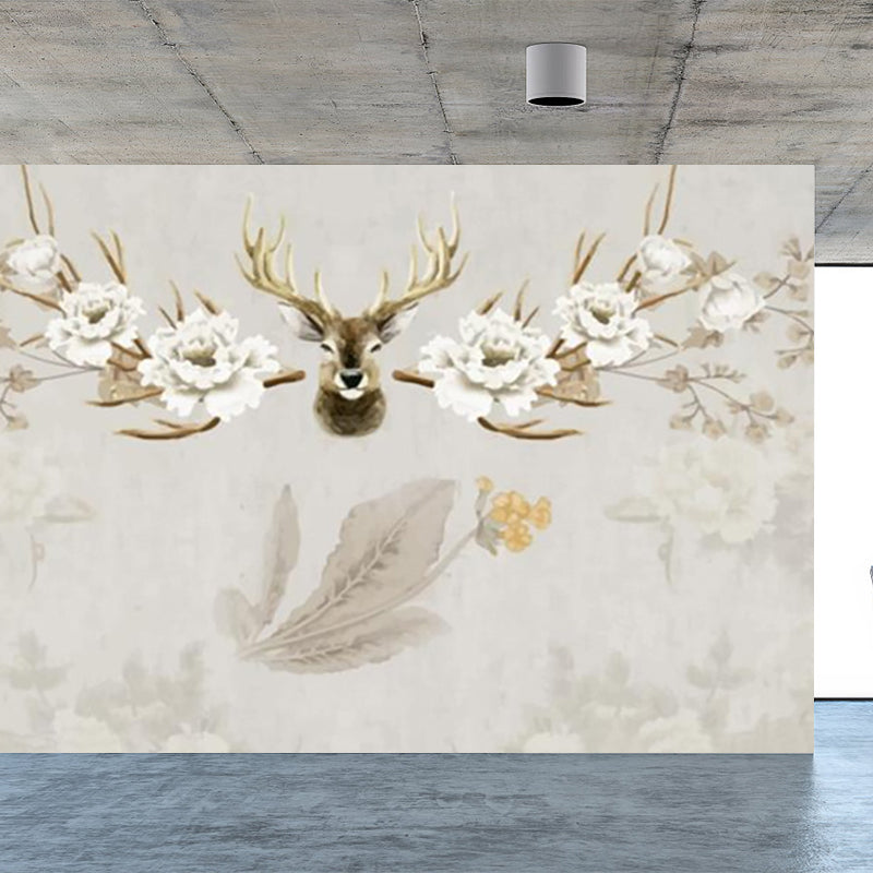 Reindeer Mural Wallpaper Modern Non-Woven Material Wall Covering in Pastel Color Clearhalo 'Wall Decor' 'Wall Mural' 1638185