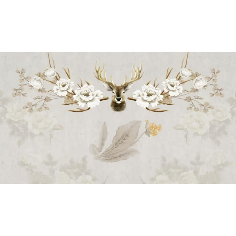 Reindeer Mural Wallpaper Modern Non-Woven Material Wall Covering in Pastel Color Clearhalo 'Wall Decor' 'Wall Mural' 1638186