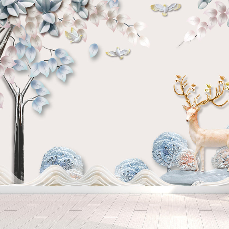 Forest Leisure Reindeer Mural Wallpaper Contemporary Non-Woven Material Wall Decor Beige Clearhalo 'Wall Decor' 'Wall Mural' 1638188