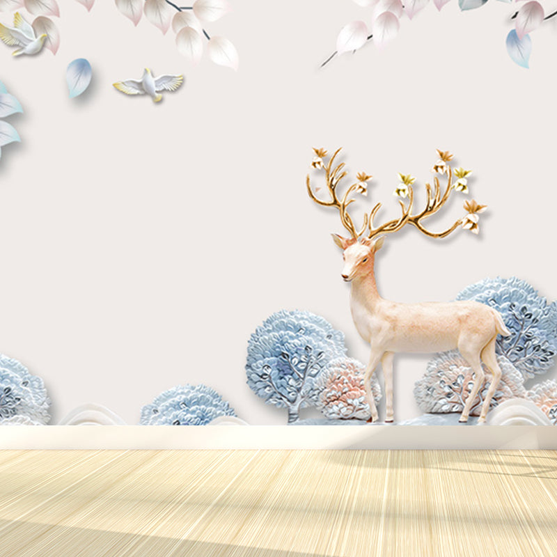 Forest Leisure Reindeer Mural Wallpaper Contemporary Non-Woven Material Wall Decor Clearhalo 'Wall Decor' 'Wall Mural' 1638189