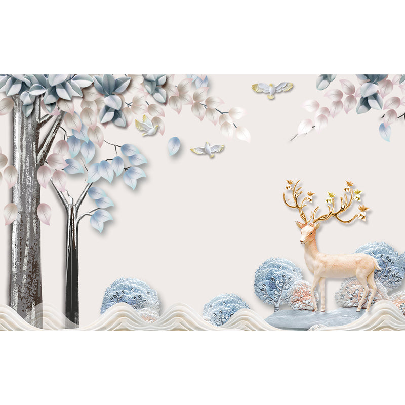 Forest Leisure Reindeer Mural Wallpaper Contemporary Non-Woven Material Wall Decor Clearhalo 'Wall Decor' 'Wall Mural' 1638191