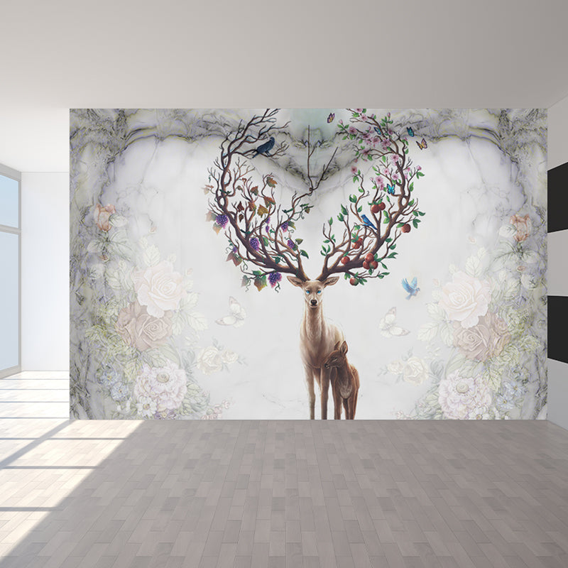 Forest Leisure Reindeer Mural Wallpaper Contemporary Non-Woven Material Wall Decor Clearhalo 'Wall Decor' 'Wall Mural' 1638195