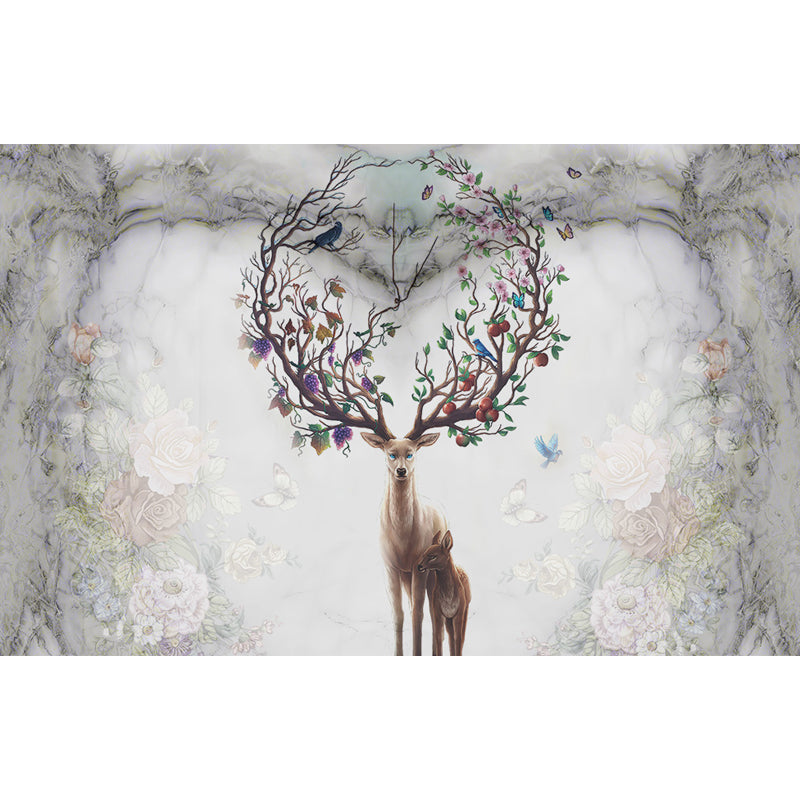 Forest Leisure Reindeer Mural Wallpaper Contemporary Non-Woven Material Wall Decor Clearhalo 'Wall Decor' 'Wall Mural' 1638196