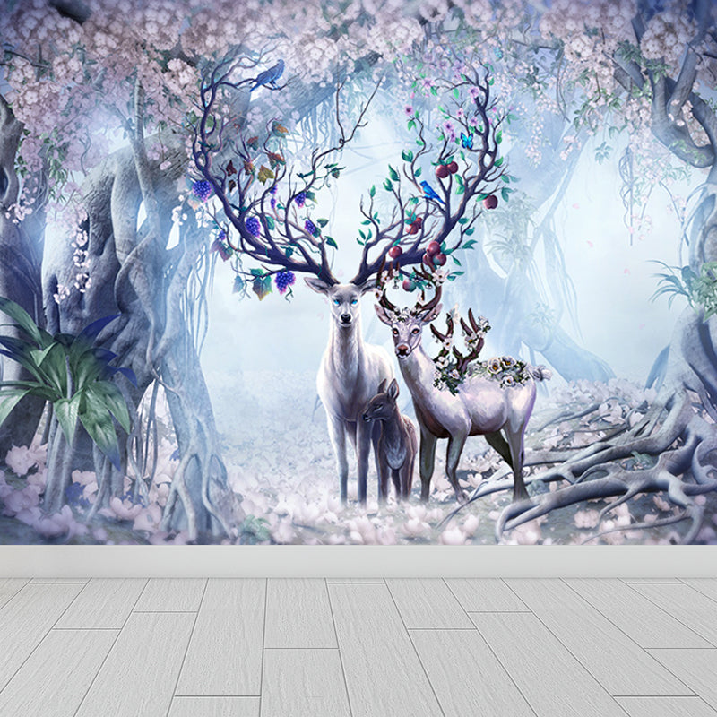 Forest Leisure Reindeer Mural Wallpaper Contemporary Non-Woven Material Wall Decor Purple Clearhalo 'Wall Decor' 'Wall Mural' 1638198