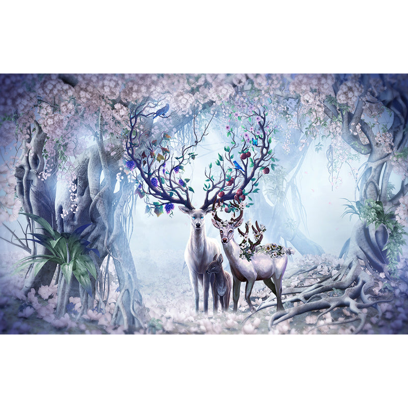 Forest Leisure Reindeer Mural Wallpaper Contemporary Non-Woven Material Wall Decor Clearhalo 'Wall Decor' 'Wall Mural' 1638201