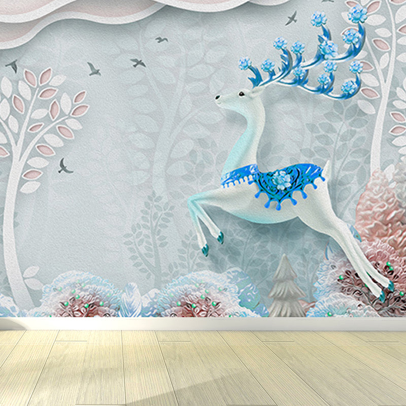 Forest Leisure Reindeer Mural Wallpaper Contemporary Non-Woven Material Wall Decor Clearhalo 'Wall Decor' 'Wall Mural' 1638204