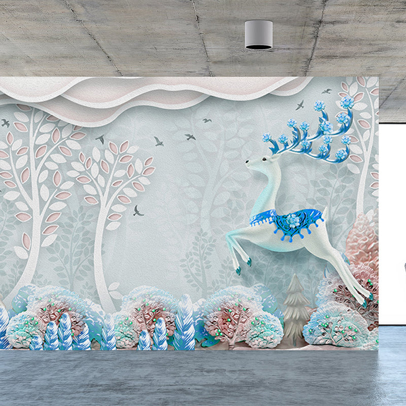 Forest Leisure Reindeer Mural Wallpaper Contemporary Non-Woven Material Wall Decor Clearhalo 'Wall Decor' 'Wall Mural' 1638205