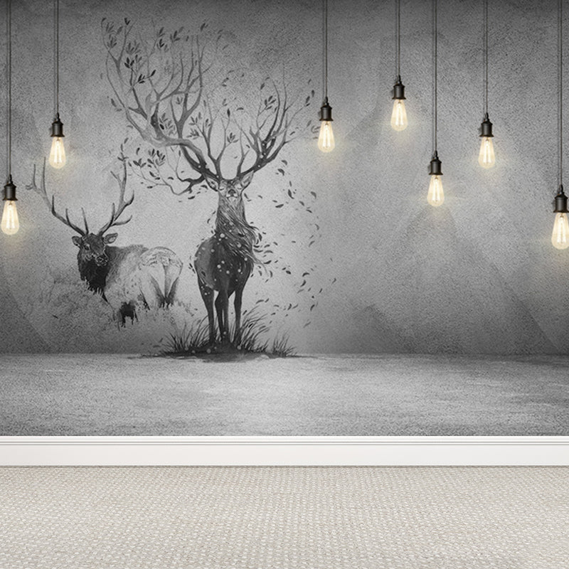 Reindeer Wall Mural Modern Decorative Living Room Wall Covering, Custom Size Available Dark Gray Clearhalo 'Wall Decor' 'Wall Mural' 1638208